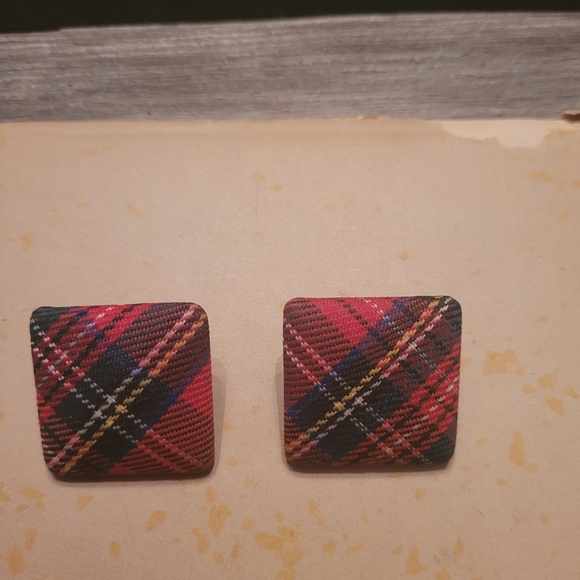 Jewelry - Vintage Plaid Fabric Button Earrings